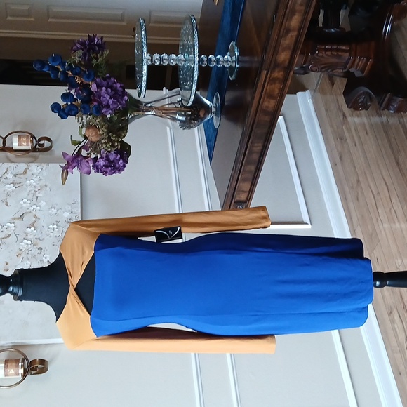 NWT Kasper Royal Blue/Gold Colorbock Sheath Dress. Size M - Picture 10 of 17